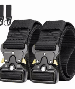 2 Pack Tactical Belt With Keychain Holder Gears Quick Release Buckle Belt - black+black