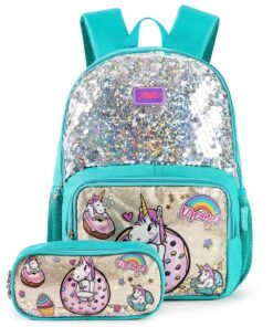 2 Pcs Set Cute Unicorn School Glitter Sequin Backpack - Green