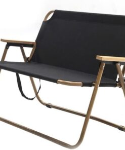 2 Persons Wood Armchair Double Backrest Folding Camping Chair