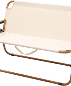 2 Persons Wood Armchair Double Backrest Folding Camping Chair- White
