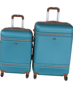 2-Piece ABS HardShell Trolley Luggage Set-Green with Brown Trim,Lock,Wheels