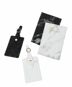 2 Piece Marble Passport Cover Cases & 2pcs Luggage Bag Tag Set