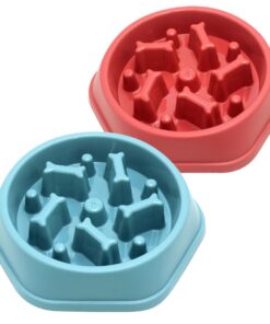 2 Piece Pet Dog Bowl Slow Feeding Non-Slip Dog Bowl - Red & Blue