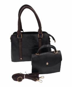 2-Piece Satchel Bag Ladies Handbags For Women With Shoulder Strap Bags - Black
