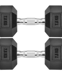 2 Piece Set - 7.5Kg Hex Rubber Encased Dumbbells, Weights Pairs