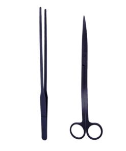 2 Piece Stainless Steel Aquarium Aquascaping Scissor Tweezer Tool Set - Black