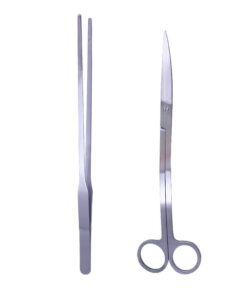 2 Piece Stainless Steel Aquarium Aquascaping Scissor Tweezer Tool Set - Silver