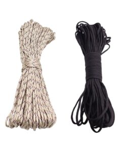 2 Pieces Tactical Paracord Cords Umbrella Braided Ropes 31m Parachute Ropes - Black+Beige Camouflage