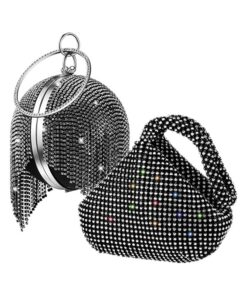 2 Pieces Women's Triangle Clutch Bling Glitter Evening Bag Round Ball
