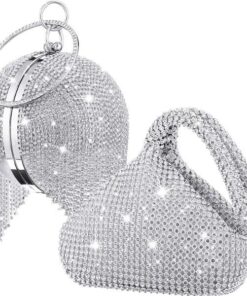 2 Pieces Women's Triangle Clutch Bling Round Ball Crystal Evening Bag