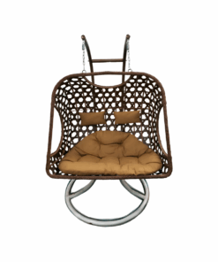 2-Seater Outdoor/Indoor Rattan Swing Hammock Chair with Cushions - Brown