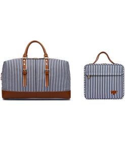 2 Set Stripe Duffel Bag Travel Tote with Toiletry Bag