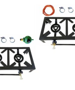 2 X 2 Burner, Double Gas Burner, 4 Legged with Hose And Regulator Set