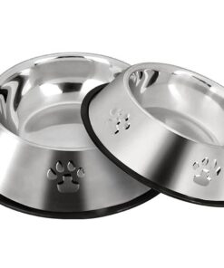 2 x Stainless Steel Food Bowl and Water Bowl for Dog and Cat