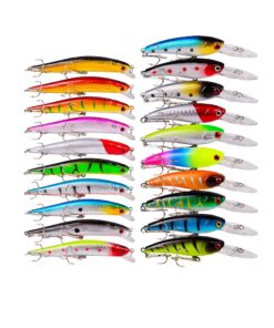 20 Piece Minnow Popper Crank Baits with Hooks Topwater Fishing Lures Kit
