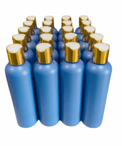 20 x 250ml Blue Luxurious HDPE Round Shoulder Bottles with Gold Caps