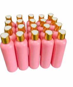 20 x 250ml Pink HDPE Round Shoulder Bottles with Gold + White Caps