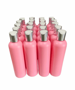 20 x 250ml Pink HDPE Round Shoulder Bottles with Silver and White Flip Caps