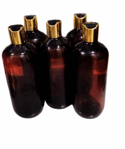 20 x 500ml Amber Luxurious PET Squat Bottles with a Gold + Black Flip Caps