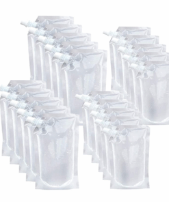 20 x Reusable Clear Stand-Up Concealable Liquid Drinking Flasks with Caps