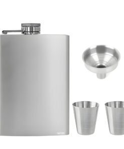 200ml Stainless Steel Hip Flask Set + Funnel & Stainless Steel Shot Glasses - Silver