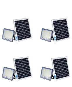 200W LED Solar Flood Lamp with Solar panel & Smart Remote - 4 Pack