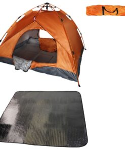 200x200cm Waterproof 3 Man Instant Tent & 190X190cm Foil & Foam Camping Mat - Orange
