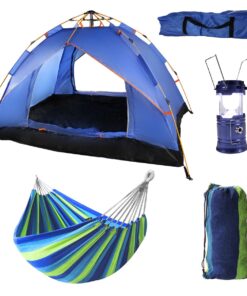 205x130cm Waterproof 2 Man Instant Tent with Cotton Hammock & Solar Lantern