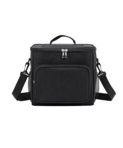20L Insulated Cooler Bag with Front & Side Pocket & Shoulder Strap - Black