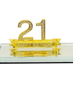 21st Happy Birthday Key On Mirror Base Gold Bevelled Edge