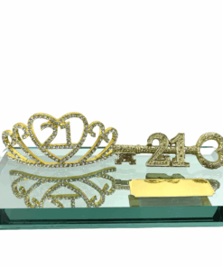 21st Key Gold Tiara on Glass Mirror Base