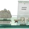 21st Key on Mirror Base with Silver Diamante Handbag and Photo Frame