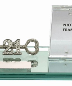 21st Key Silver on Mirror Glass Base Engraving Plate + Magnetic Photo Frame