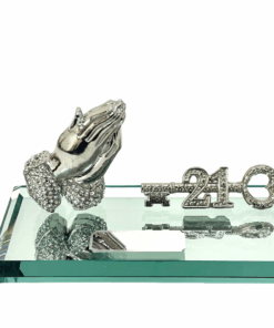 21st key Silver Praying Hands on Glass Mirror Base
