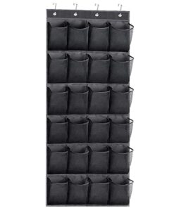 24 Pockets Hanging Shoe Storage Organizer with Hooks - Black
