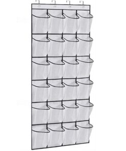 24 Pockets Hanging Shoe Storage Organizer with Hooks - White