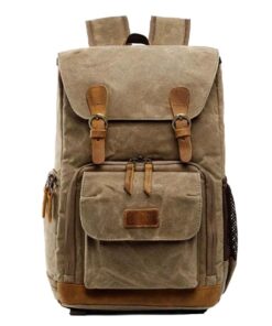24L Hard Canvas Vintage Styled Waterproof Travel Camera Backpack - Light Brown