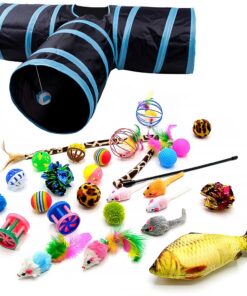 26Pcs Cat Toy Set Cat Tunnel Feather Teaser Catnip Fish Colorful Balls Bells