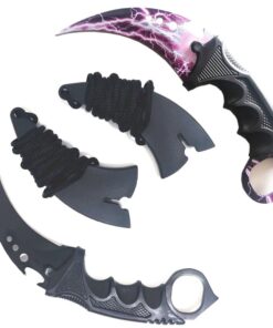 2x Karambit Knife Combat Tiger Claw Tactical Knife - Black + Blitz