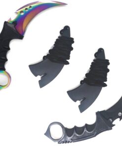 2x Karambit Knife Combat Tiger Claw Tactical Knife - Black + Iridescent