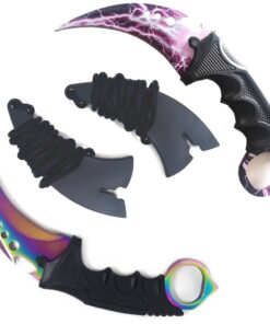 2x Karambit Knife Combat Tiger Claw Tactical Knife - Iridescent + Blitz