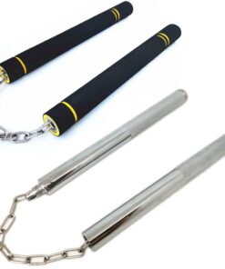 2x Nunchaku Dual Section Stick Nunchuks - Stainless Steel + Black Foam