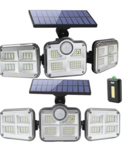 2x Solar Security Flood Light 3 Adjustable Heads With Mini COB LED Keychain - Black