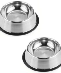 2x Stainless Steel 18cm Dog/Cat Bowls with Rubber Non-Slip Base