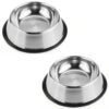 2x Stainless Steel 22cm Dog/Cat Bowls with Rubber Non-Slip Base