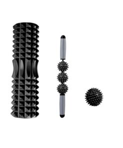 3 In 1 Fitness Pilates Foam Roller Yoga Column Massage Ball Set-Black