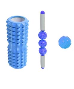 3 In 1 Fitness Pilates Foam Roller Yoga Column Massage Relax Ball Set-Blue