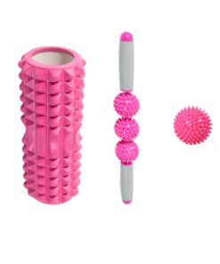 3 In 1 Fitness Pilates Foam Roller Yoga Column Massage Relax Ball Set-Pink