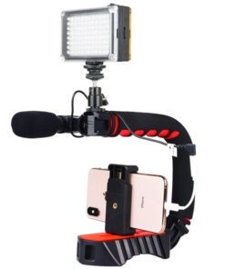 3 in 1 Vlogging Live Broadcast LED Video  Light Rig Kit with Microphone