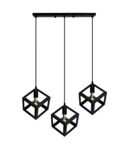 3 LED Vintage Metal Cube Shaped Hanging Pendant Light
